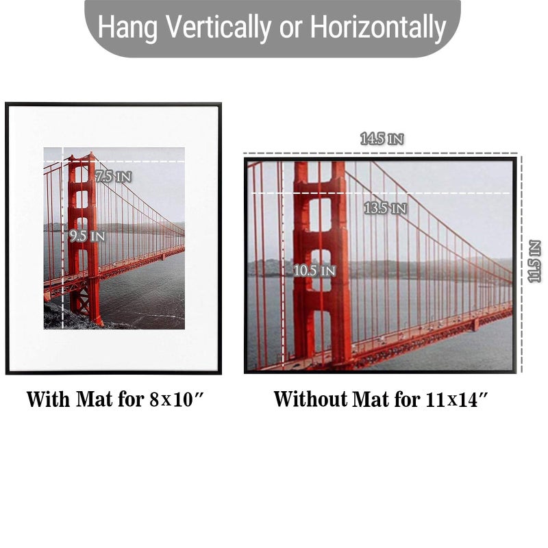 Frametory, 11x14 Aluminum Picture Frame - 11 x 14 Black Frame with Removable Mat for 8 x 10 Photo - 14 by 11 Durable Metal Frame with Real Glass - Sawtooth Hanger for Easy Wall Display - 1 Pack - Image 5